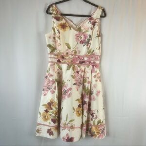 Dressbarn cottage-core baby doll Floral Sleeveless Dress - Cream and Pink Sz:12
